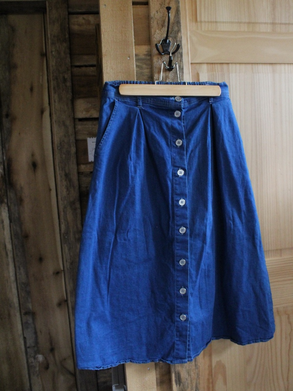 Vintage Denim Button-up Midi Skirt
